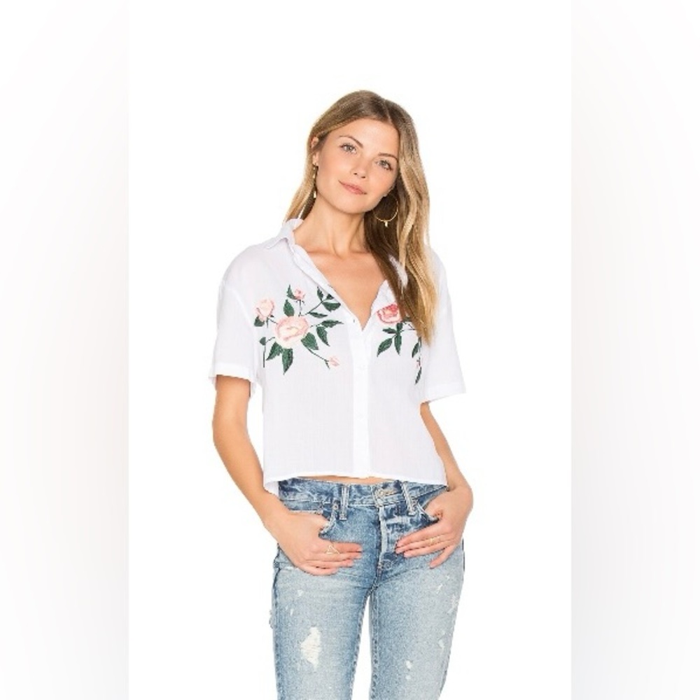 Rails GRETTA EMBROIDERED
BUTTON DOWN in White Floral Embroidered